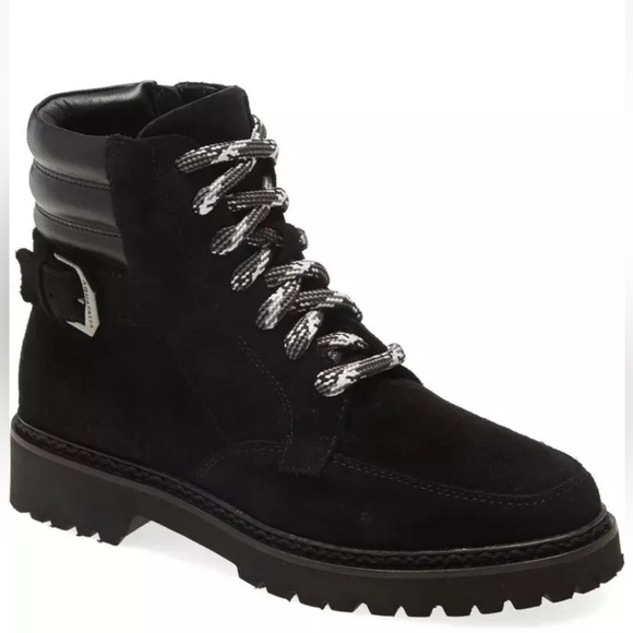 NEW Aquatalia Mayra Weatherproof Suede Leather Lace-Up & Zip Boot US 7 Black - Picture 2 of 13